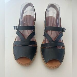 Naguisa Mediterranean Shoes Leather Strap & Jute Espadrille Sandals Size 41